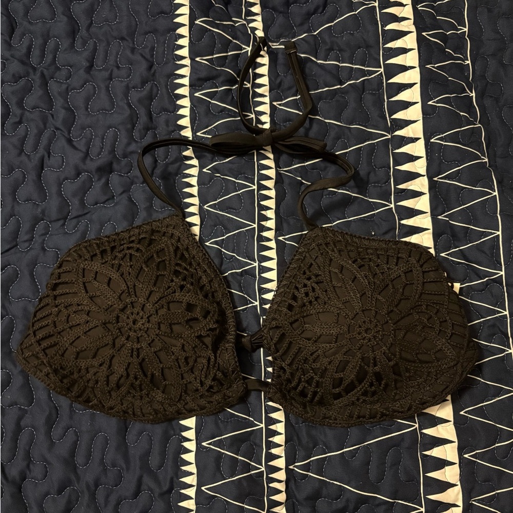 Aerie Black Crochet Bikini Top